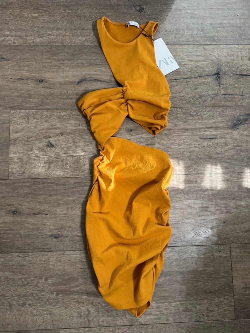 Zara Mustard Yellow Asymmetrical Twist Dress